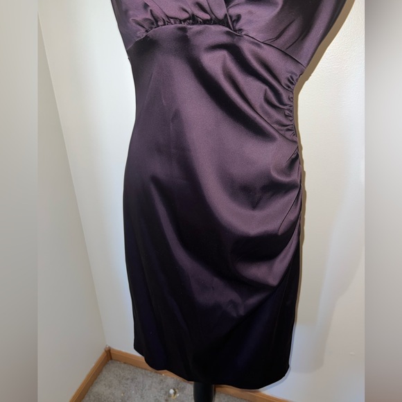 Ralph Lauren Deep Purple Satin Cocktail Dress/Ruched Waist/Size 6 - Picture 3 of 14